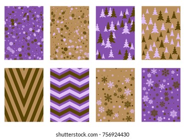 Halftone lines, fir tree silhouette, circle confetti explosion, snowflakes pattern winter background abstract vector.