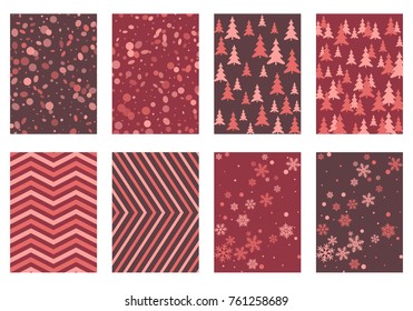 Halftone lines, fir tree silhouette, circle confetti explosion, snowflakes pattern winter background abstract vector. Lines, stripes halftone patterns, firs, round and snowflake shape confetti covers.