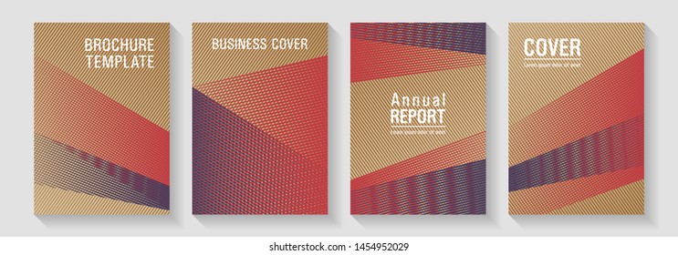 Halftone lines placard backgrounds design. Scientific magazine concepts. Colorful halftone gradients for web. Contemporary paper covers design set. Dynamic technological wallpapers.