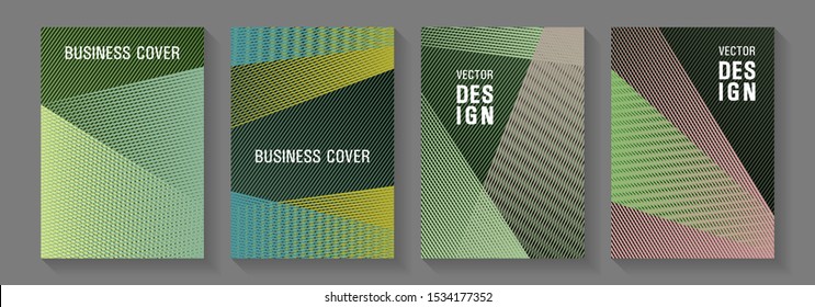Halftone lines placard backgrounds design. Magic notebook frameworks. Trendy magazine backdrops. Trendy stationery folder backgrounds. Marketing brochure covers design set.