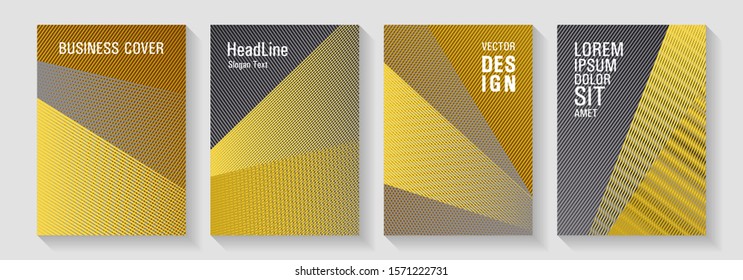 Halftone lines placard backgrounds design. Vibrant gradient book backdrops. Thin stripes blend covers design set. Advanced technological concept. Editable web landing page graphics.