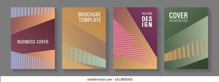Halftone lines placard backgrounds design. Flat style booklet concepts. Banner backdrop simple print ideas. Dynamic technological wallpapers. Covers set with logo identity spaces.