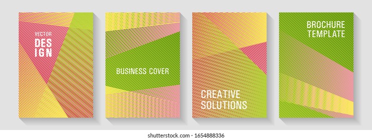 Diseño de fondo de rótulo de líneas de semitono. Concepto de certificados educativos. Simulaciones de informes corporativos. Elegante juego de geometría comercial. Gradientes de medio tono coloridos para la web.