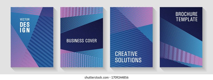 Halftone lines placard backgrounds design. Scientific journals concept. Futuristic journal mockups. Party invitation flyer cool backgrounds. Plastic style cover templates set.