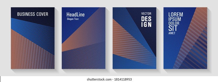 Halftone lines placard backgrounds design. School presentation elegant leaflets. Simple annual report mockusp. Marketing catalog creative mockups. Laconic rectangle cover templates set.