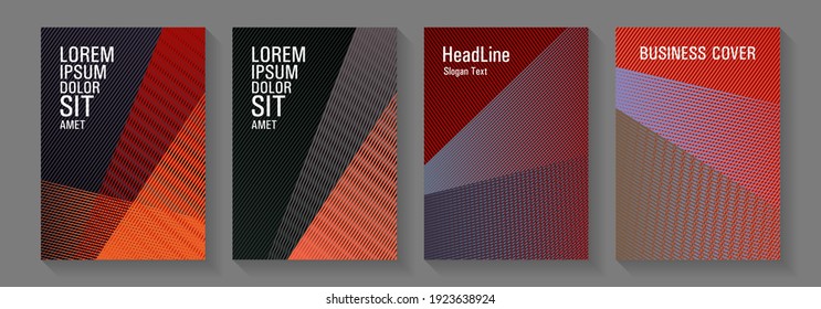 Halftone lines placard backgrounds design. Advanced brand cover templates set. Magic notebook frameworks. Simple annual report mockusp. Trendy stationery folder backgrounds.