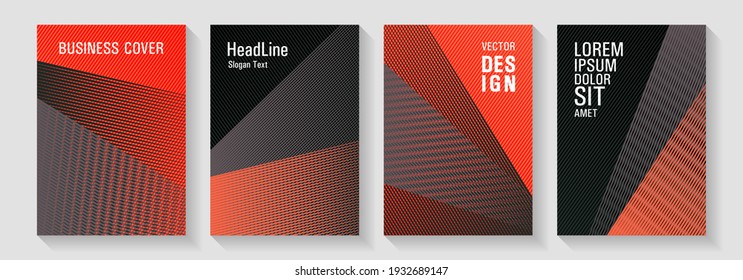 Halftone lines placard backgrounds design. Educational brochure covers set. Stylish magazine vibrant leaflets. Banner backdrop simple print ideas. Cool triangles compositions.