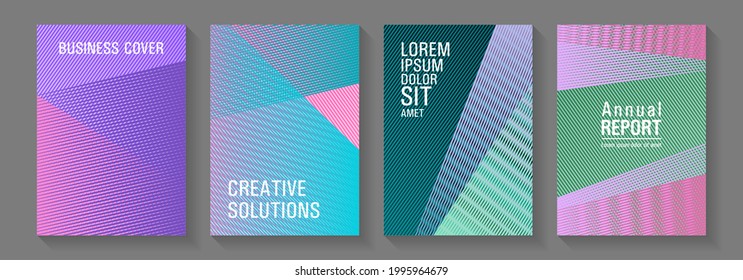 Diseño de fondo de carteles de líneas de semitono. El folleto de marketing cubre el conjunto de diseño. Resumen del concepto de catálogos de negocios. Publicidad de revistas comerciales. Gráficos editables de la página de inicio web.
