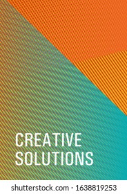 Halftone lines texture vector print background. Triangle element layers modern pattern. Stationery notebook cover design. Vibrant gradient book backdrop. Dynamic technological wallpaper.