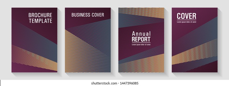 Halftone lines texture vector prints. Cool triangles compositions. Poster linear minimalistic Eps10 vectors. School notebook cover templates set. School presentation elegant leaflets.
