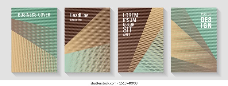Halftone lines texture vector prints. Marketing catalog creative mockups. Digital stylish outlet backdrops. Stylish magazine vibrant leaflets. Contemporary paper covers design set.