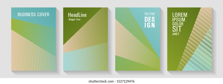 Halftone lines texture vector prints. Cover templates set with logo places. Poster linear minimalistic Eps10 vectors. Laconic corporate style. Vibrant gradient book backdrops.