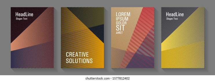 Halftone lines texture vector prints. Thin stripes blend covers design set. Colorful halftone gradients for web. Magic notebook frameworks. Abstract business catalogs concept.