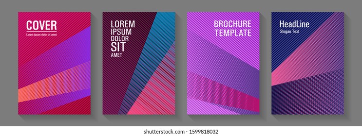 Halftone lines texture vector prints. Stylish magazine vibrant leaflets. Flyer mix digital background blends. Future dynamic covers geometry set. Cool triangles compositions.