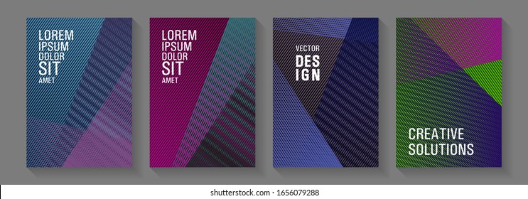 Halftone lines texture vector prints. Hipster art covers geometry set. Colorful halftone gradients for web. Magic notebook frameworks. Trendy magazine backdrops.