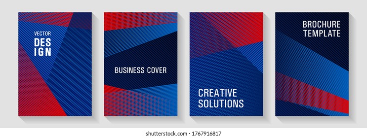 Halftone lines texture vector prints. School presentation elegant leaflets. Covers set with logo identity spaces. Minimalistic certificate backdrops. Colorful halftone gradients for web.