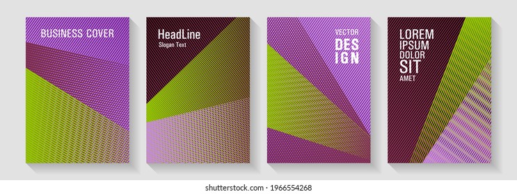 Halftone lines texture vector prints. Future dynamic covers geometry set. Lines gradient texture booklet layouts. Rectangle leaflet box cards. Scientific magazine concepts.