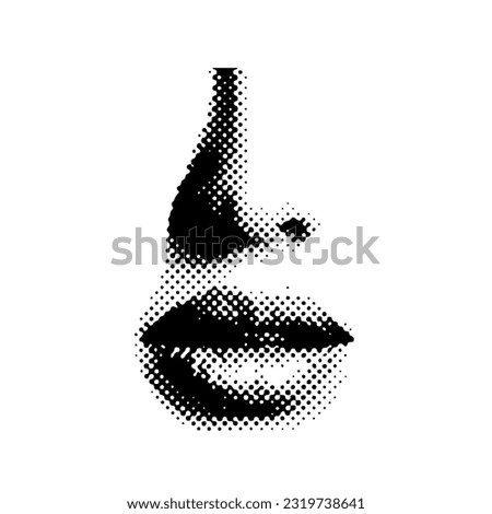 Halftone lips and nose isolaged cutout collage sticker. Vector illustration.