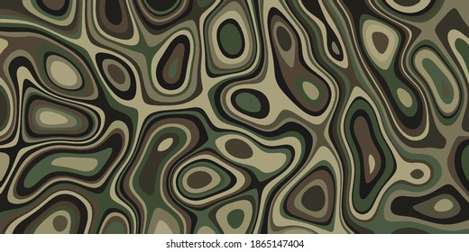 Halftone liquid lines landscape background. Brown, beige, khaki military fashion camouflage. Vector abstract digital different clouds futuristic technology or science background