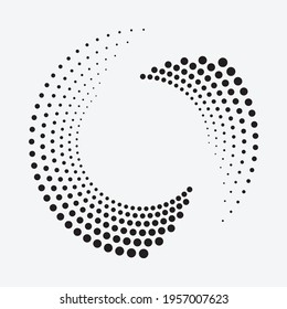 Halftone as logo or object. Abstract halftone background. Dotted swirl object, texture, pattern. Vector art illustration. Halftone design element.