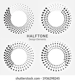 Halftone logo set. Circular dotted logo isolated on the white background. Garment fabric design.Halftone circle dots texture. Vector design element for various purposes.