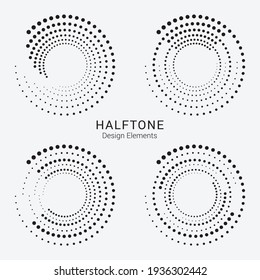 Halftone logo set. Circular dotted logo isolated on the white background. Garment fabric design.Halftone circle dots texture. Vector design element for various purposes.