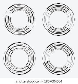 Antecedentes abstractos. Logo redondo con puntos. Logotipo de giro de semitono, objeto, textura, patrón. Patrón de círculo abstracto. Ilustración de arte vectorial. elemento de diseño de semitono.