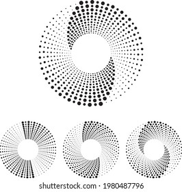Halftone logo set. Circular dotted logo isolated on the white background. Garment fabric design.Halftone circle dots texture. Vector design element for various purposes.