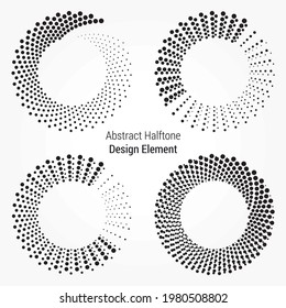 Halftone logo set. Circular dotted logo isolated on the white background. Garment fabric design. Halftone circle dots texture. Vector design element. Vector illustration. 