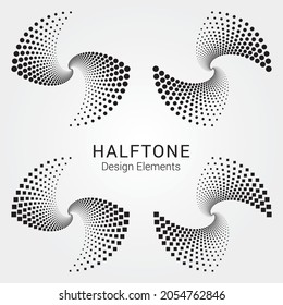 Conjunto de logotipos de semitono. Logo de puntos circulares aislado en el fondo blanco. Textura de los puntos de círculo semitonos, conjunto de patrones. Elemento de diseño de vectores.