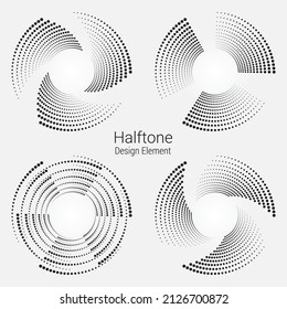 Halftone logo set. Circular dotted logo isolated on the white background. Garment fabric design. Halftone circle dots texture. Dotted design element for various purposes.