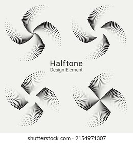 Halftone logo set. Circular dotted logo isolated on the white background. Garment fabric design. Halftone circle dots texture. Vector design element for various purposes.