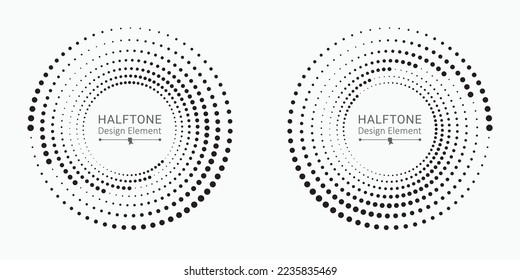 Conjunto de logotipos de semitono. Logo de puntos circulares aislado en el fondo blanco. Diseño de tela textil. El círculo semitonario se ajusta a la textura. Elemento de diseño de vectores para diversos fines.