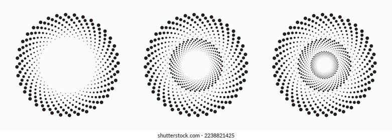 Halftone logo set. Circular dotted logo isolated on the white background. Garment fabric design.Halftone circle dots texture. Vector design element for various purposes.