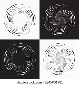 Halftone logo set. Circular dotted logo isolated on the white background. Garment fabric design.Halftone circle dots texture. Vector design element for various purposes.