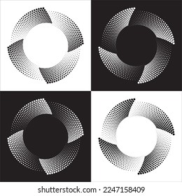 Halftone logo set. Circular dotted logo isolated on the white background. Garment fabric design.Halftone circle dots texture. Vector design element for various purposes.