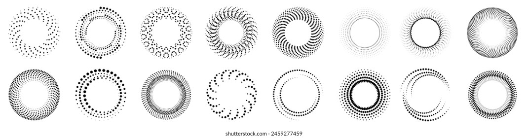 Halftone logo set.Halftone design element.Halftone circular frame design elements with dots .Vector