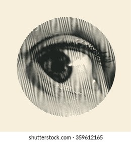 halftone male eye in the circle. vector illustration