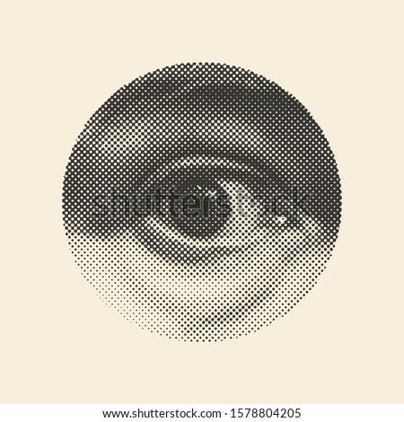 Halftone male eye in the circle. Vector Illustration.