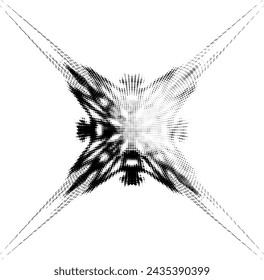 Halftone mandala with pointed peaks. Highlighting a sector using lightening. For logos, emblems. Vector.