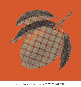 Manga Pop Art de Meio-Tom com Folhas em Fundo Laranja Vibrante - Ilustração Retrô de Frutas para Decoração Moderna, Merch e Branding