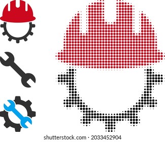 Halftone mechanics engineering. Dotted mechanics engineering designed with small round points. Vector illustration of mechanics engineering icon on a white background.