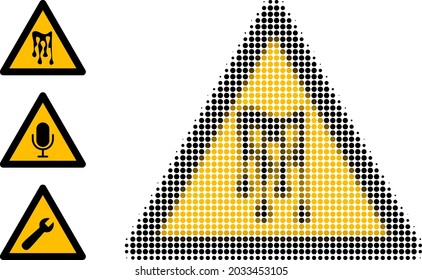 Halftone melting sticky warning. Dotted melting sticky warning constructed with small circle elements. Vector illustration of melting sticky warning icon on a white background.