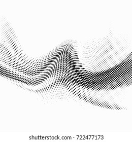 Halftone mesh dotted abstract particle swoosh wave. Vector illustration