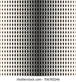 Halftone mesh pattern with rhombuses. Monochrome geometric seamless texture with gradient transition effect. Hipster fashion print. Stylish contemporary background. Design for decor, fabric, prints