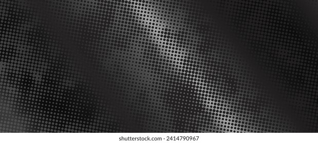 Halftone metal vector art background for cover design, poster, cover, banner, flyer and cards. Abstract gray and black background with  dots. Futuristic grunge retro illustration. Metal grid.