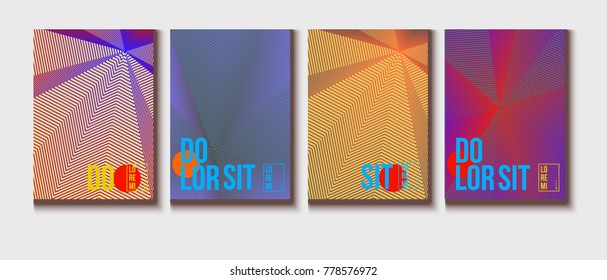 Halftone Minimal Covers Set. Creative Corporate Identity Design. Futuristic Abstract Geometric Business Backgrounds. VIP Print Halftone Minimal Covers. Neon Colored Lines, Bright Hipster Design.