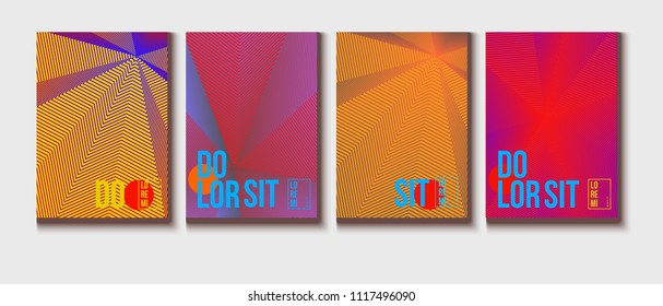 Halftone Minimal Covers Set. High-tech Corporate Identity. Futuristic Posters, Geometric Business Backgrounds. Contrast Neon Halftone Covers Set. Neon Colored Bright Shapes, Glitch Design.