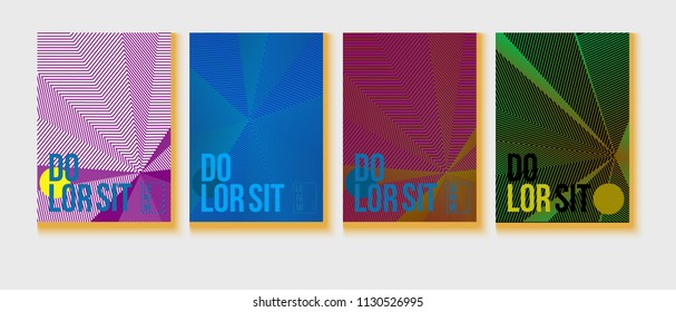 Halftone Minimal Covers Set. High-tech Corporate Identity. Futuristic Pattern, Geometric Business Backgrounds. Halftone Minimal Presentation Covers. Neon Colored Bright Shapes, Glitch Design.