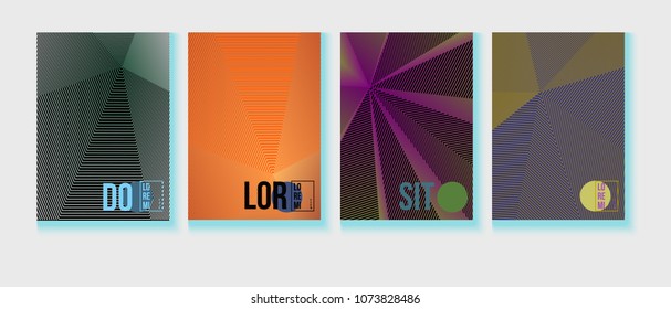 Halftone Minimal Covers Set. Modern Blend Funky Corporate Identity. Futuristic Posters, Geometric Business Backgrounds. Contrast Halftone Covers Template. Neon Colored Lines, Bright Hipster Design.